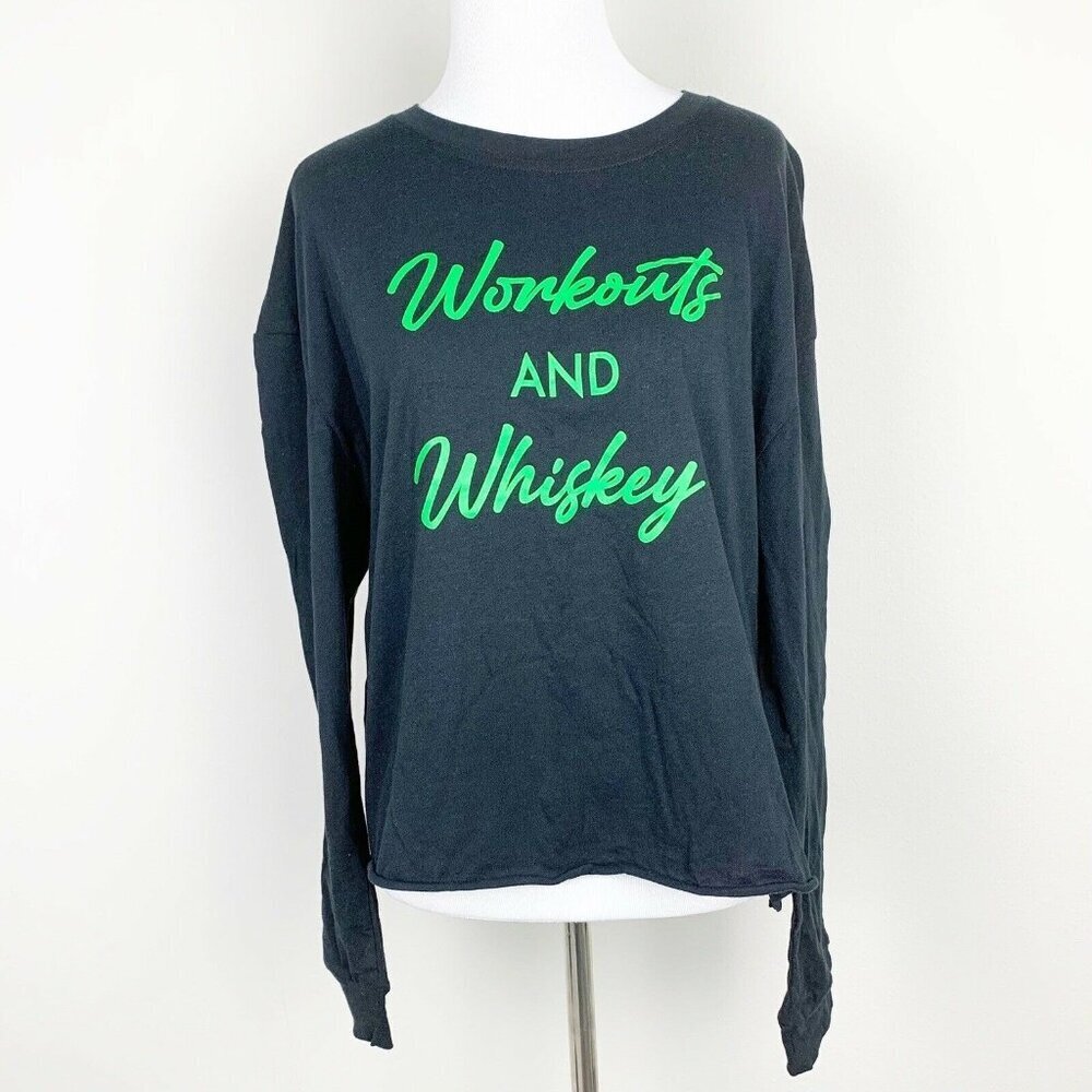 Miken FLOW Women Black Long Sleeve T-Shirt Size Large Workouts And Whiskey